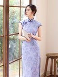 Traditional Chinese dress, China Cheongsam, ramie qipao, light purple summer Qipao, flower prints, short sleeve, mandarin collar