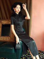 Traditional Chinese dress, Chinese Cheongsam, Black Qipao, Evening Dress, Ball Gowns, minimalistic design, mandarin collar