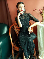 Traditional Chinese dress, Chinese Cheongsam, Black Qipao, Evening Dress, Ball Gown, minimalistic design, mandarin collar
