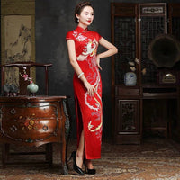Traditional Chinese dress, Embroidered Wedding Qipao, Red Cheongsam, Tea ceremony, Bridal Dress, Embroidery phoenix and peony