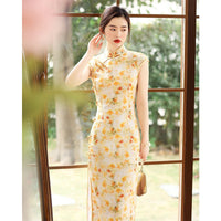 Traditional Chinese dress, China Cheongsam, ramie qipao, light color summer Qipao, flower prints, short sleeve, mandarin collar