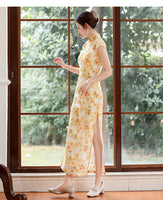 Traditional Chinese dress, China Cheongsam, ramie qipao, light color summer Qipao, flower prints, short sleeve, mandarin collar