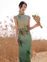 Traditional Chinese dress, mulberry silk Cheongsam, light green Silk qipao, spring dress, mandarin collar