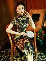 Elegant traditional Chinese dress, Chinese Cheongsam , Long Evening Dress, Ball Gowns, gift for her, mandarin collar, leaves pattern