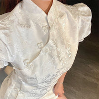 Traditional Chinese dress, Chinese Cheongsam, White jacquard qipao, mandarin collar