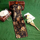 Traditional Chinese dress, mulberry silk Cheongsam, black Silk qipao, golden floral prints, spring dress, mandarin collar, Mother’s Day gift