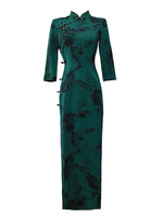 Traditional Chinese Cheongsam, spring Qipao, Green color, flower prints, mandarin collar, 3/4 sleeve