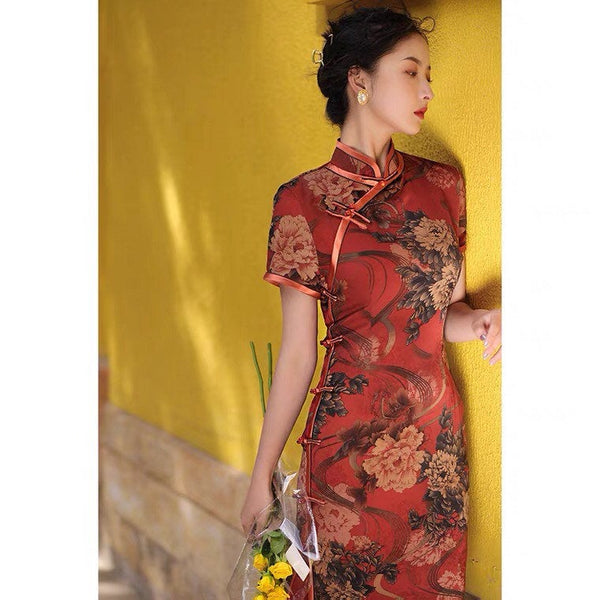 Traditional Chinese dress, Wedding dress, Chinese Cheongsam, red qipao, Evening Dress, tea ceremony dress, Long Evening Dress