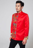 Men’s wedding suit, Chinese wedding suit,  Wedding Tang Jacket, half-side colorful dragon pattern, mandarin collar