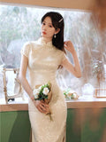 Traditional Chinese dress, Chinese Cheongsam, cream color qipao, mandarin collar