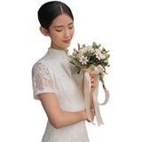 Custom make available, wedding dress, traditional Chinese dress, white embroidered Cheongsam, Bridesmaid dress, minimalist design