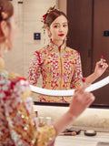 Chinese wedding dress, traditional Chinese dress, embroidered Qun Kwa, Bridal dress, tea ceremony, mandarin collar