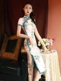 Traditional Chinese dress, Knee length Cheongsam, White floral qipao, mandarin collar