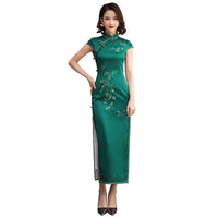 traditional Chinese dress, embroidered Cheongsam Dress, green color Evening Dresses, Ball Gowns, Long Evening Dresses, mandarin collar