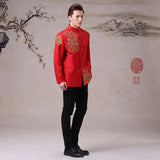 Men’s wedding suit, Chinese wedding suit,  Wedding Tang Jacket, golden embroidered pattern, mandarin collar