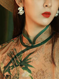 Traditional Chinese dress,  floral qipao, short sleeve, mandarin collar