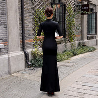 Traditional Chinese dress, Chinese Cheongsam, Black Sleek Qipao, Evening Dress, minimalistic design, mandarin collar