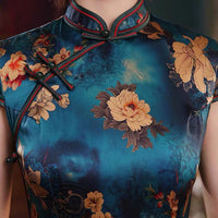 Traditional Chinese dress, mulberry silk Cheongsam, Silk qipao, blue dress, mandarin collar