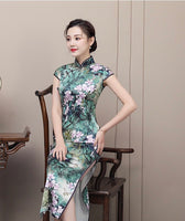 Traditional Chinese dress, mulberry silk Cheongsam, Silk qipao, mandarin collar
