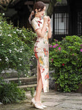 Traditional Chinese dress, China Cheongsam, flower prints, short sleeve, mandarin collar