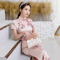 Traditional Chinese dress, mulberry silk Cheongsam, Silk qipao, pink dress, mandarin collar