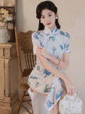 Traditional Chinese dress, Chinese Cheongsam, modern qipao, white floral qipao, Ball Gowns, Long Evening Dress, mandarin collar