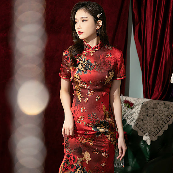 Traditional Chinese dress,  Cheongsam Dress, red Qipao, Evening Dress, gift for her, mandarin collar