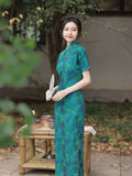 Modern qipao, Chinese Cheongsam, teal color qipao, Evening Dress, floral prints, spring summer dress