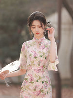 Moderner chinesischer Qipao, chinesischer Cheongsam, Frühlingsblumen-Qipao, Abendkleid