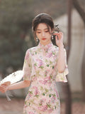 Moderner chinesischer Qipao, chinesischer Cheongsam, Frühlingsblumen-Qipao, Abendkleid