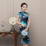 Free alteration, Traditional Chinese Qipao dress, Mulberry Silk cheongsam,  Evening Dress, blue color midi dress