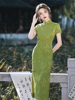 Traditional Chinese dress, Chinese Cheongsam, green qipao, Ball Gowns, Long Evening Dress, mandarin collar
