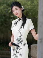 Elegant traditional Chinese dress, Chinese Cheongsam Dress, summer white embroidered dress, evening Dress, Ball Gowns, mandarin collar
