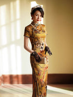 Qipao chinois moderne, cheongsam en soie de mûrier, robe de soirée, qipao de couleur dorée
