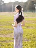 Traditional Chinese dress, purple Qipao, summer qipao, Evening Dress, casual qipao
