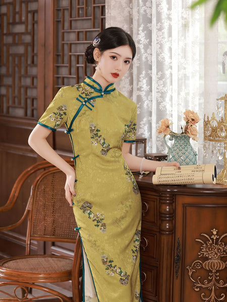Modern Chinese qipao, avocado green Qipao, Evening Dress, floral qipao QipaoMood Modern Chinese qipao, avocado green Qipao, Evening Dress, floral qipao QipaoMood