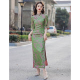 Traditional Chinese dress, Chinese Cheongsam, green color modern qipao, Ball Gowns, Long Evening Dress, mandarin collar