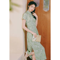 Traditional Chinese dress, Chinese Cheongsam, Evening Dress, Ball Gowns, light green jacquard qipao, mandarin collar