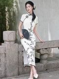 Elegant traditional Chinese dress, Chinese Cheongsam Dress, summer white embroidered dress, evening Dress, Ball Gowns, mandarin collar