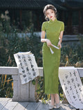 Traditional Chinese dress, Chinese Cheongsam, green qipao, Ball Gowns, Long Evening Dress, mandarin collar