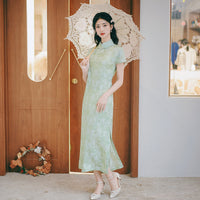 Modern Chinese qipao, Chinese Cheongsam, Evening Dress, Ball Gowns, light green jacquard qipao, mandarin collar