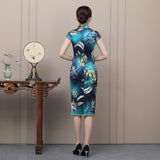 Free alteration, Traditional Chinese Qipao dress, Mulberry Silk cheongsam,  Evening Dress, blue color midi dress