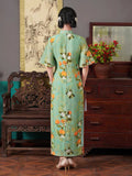 Modern Chinese qipao, Chinese Cheongsam, green ramie qipao, Ball Gowns, Long Evening Dress, mandarin collar
