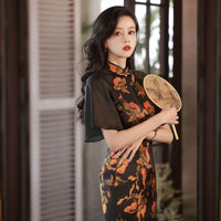 Traditional Chinese dress, Chinese Cheongsam, flocked qipao, Evening Dress, Ball Gowns, mandarin collar