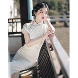 Modern Chinese qipao, Chinese Cheongsam, white jacquard dress, floral dress, Evening dress, mandarin collar