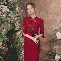 Chinese wedding dress, traditional Chinese dress, embroidered Cheongsam, Bridal dress, mermaid tail dress, mandarin collar