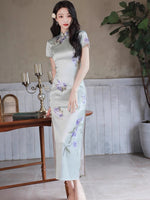 Traditional Chinese dress, Chinese Cheongsam, light green modern qipao, Ball Gowns, Long Evening Dress, mandarin collar