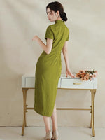 Modern Chinese qipao, Chinese Cheongsam, Ball Gowns, Green jacquard qipao, Long Evening Dress, mandarin collar