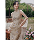 Modern qipao, Chinese Cheongsam, Evening Dress, Ball Gowns, Floral qipao, sleeveless qipao, mandarin collar
