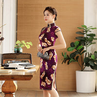 Free alteration, Traditional Chinese Qipao dress, Mulberry Silk cheongsam,  Evening Dress, purple color,  mandarin collar